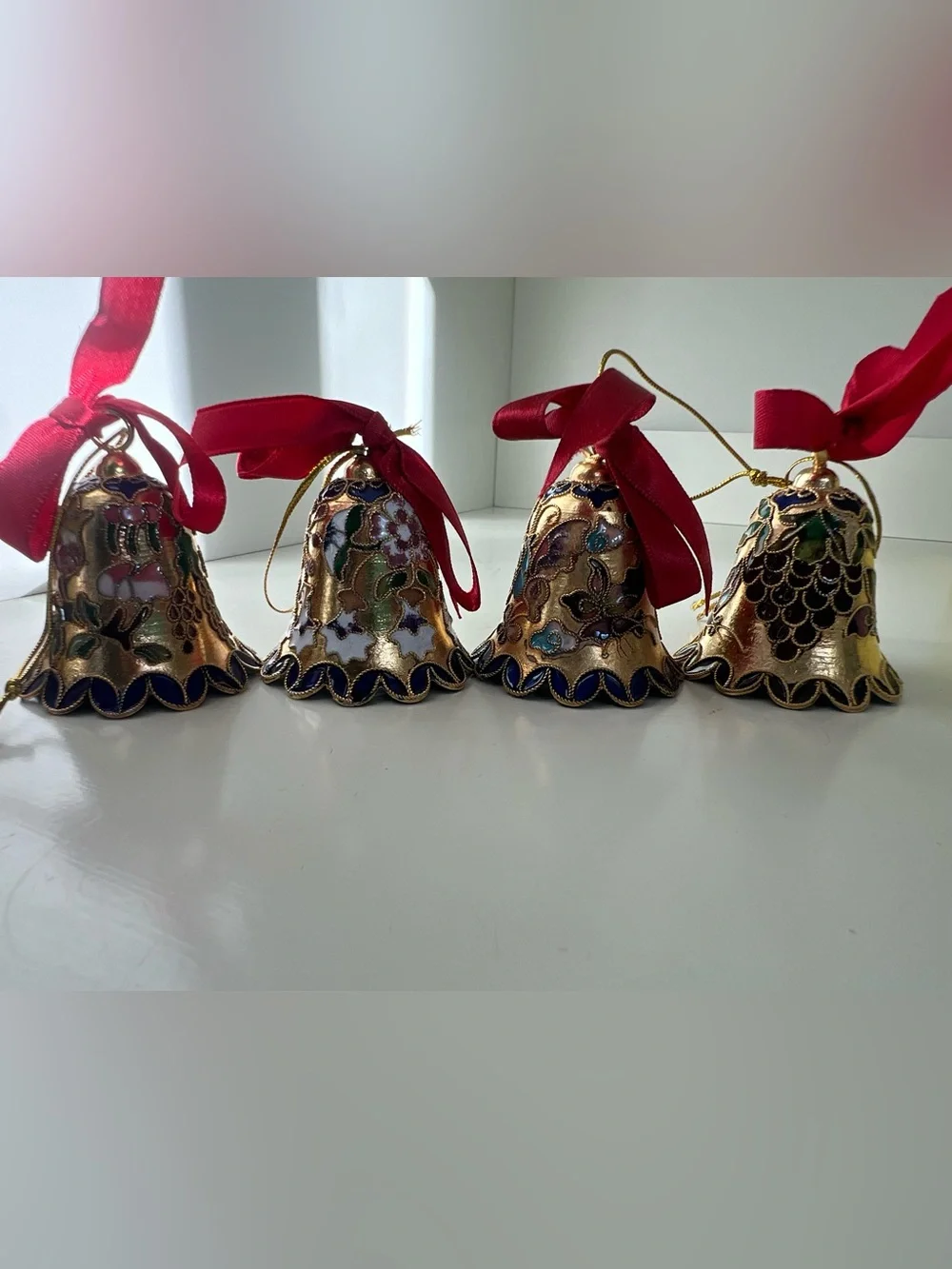 Gold colored Cloisonné Bell Ornaments (Set of 4) - not actual gold